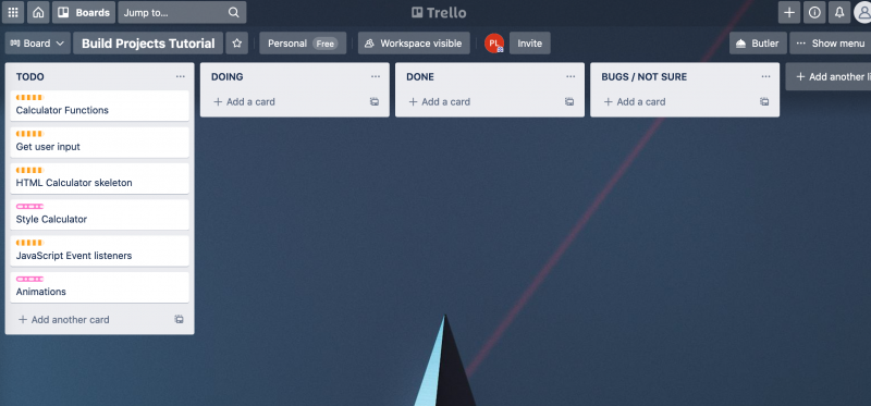 trello board with todo cards from list above